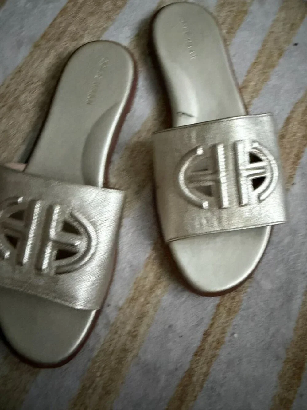 COLE HAAN Gold Leather Slide Sandals Size 10